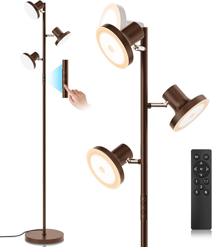 36W LED Tree Floor Lamp, Modern Dimmable Standing Lamp with Remote & Touch Control, 4 Color Temperatures, 3 Rotatable LED Light Floor Lamps for Living Room, Bedroom, Office