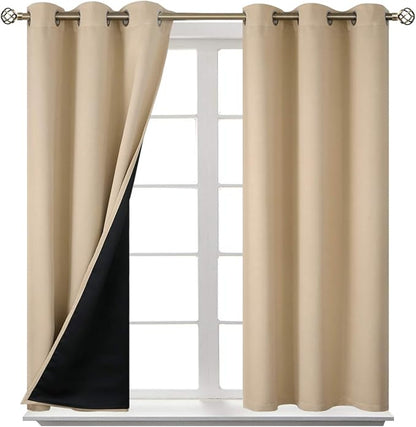 BGment 45 Inch Curtains for Bedroom - Short Blackout Curtains for Small Window/Cafe Thermal Insulated Grommet Drapes, 2 Panels, Each 42 Inch Wide, Beige