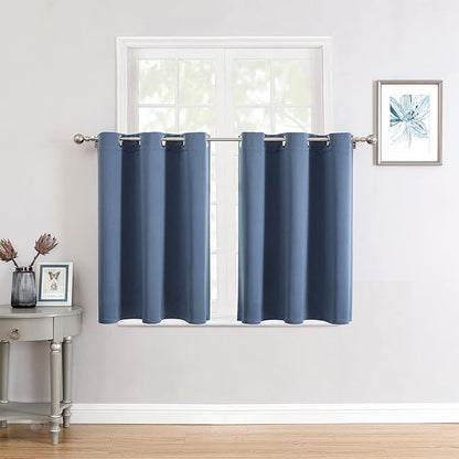ChrisDowa Small Window Curtains for Kitchen and Bedroom - Grommet Short Thermal Insulated Room Darkening Curtains (2 Panels, Stone Blue, 36 x 24 Inch)