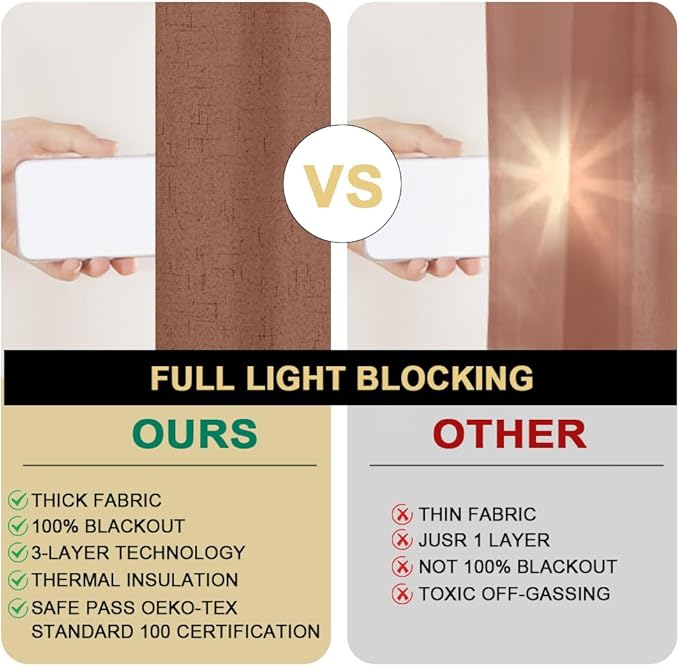 PrinceDeco Blackout Curtains for Bedroom 96 Inches Long Linen Look Curtains for Living Room Black Out Curtains Room Darkening Thermal Curtains with White Liner Backing for Nursery Decor,Washed Spice