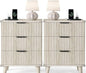 Lulive Wood Night Stand Set 2 Fluted Dresser for Bedroom 3 Drawers End Tables Nightstand with Charging Station, Side Table White Oak