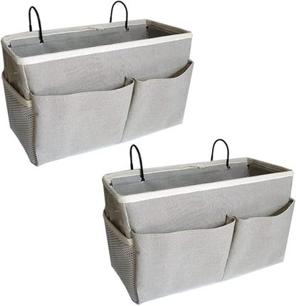 2-Pack Bedside Caddy, Bedside Hanging Storage Organizer for College Dorm Beds, Bunk Beds and Hospital Beds Rails, The Hanging Basket Can be Placed Magazine, Books, Phones,kettle, Glasses (Grey)