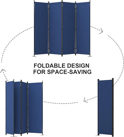 Room Divider, 4 Panel Folding Privacy Screen, 88” Portable Separating with 3 Metal Feet, Partition Room Dividers, Lightweight Freestanding Wall Divider Screen for Office Bedroom Hospital(Blue)