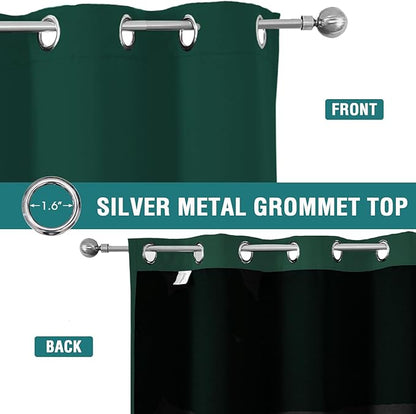 ChrisDowa 100% Blackout Curtains for Bedroom with Black Liner, 2 Thick Layers Total Blackout Thermal Insulated Grommet Window Curtains 2 Panels Set (Forest Green, 42 x 63 Inch)