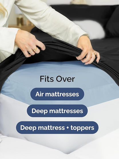 Extra Deep Twin Sheet Set - 4 Piece Breathable and Cooling Sheets - Hotel Luxury Bed Sheets Set - Easy & Secure Fit - Soft, Wrinkle Free and Comfy Sheets Set - Black Sheet Set with Extra Deep Pockets