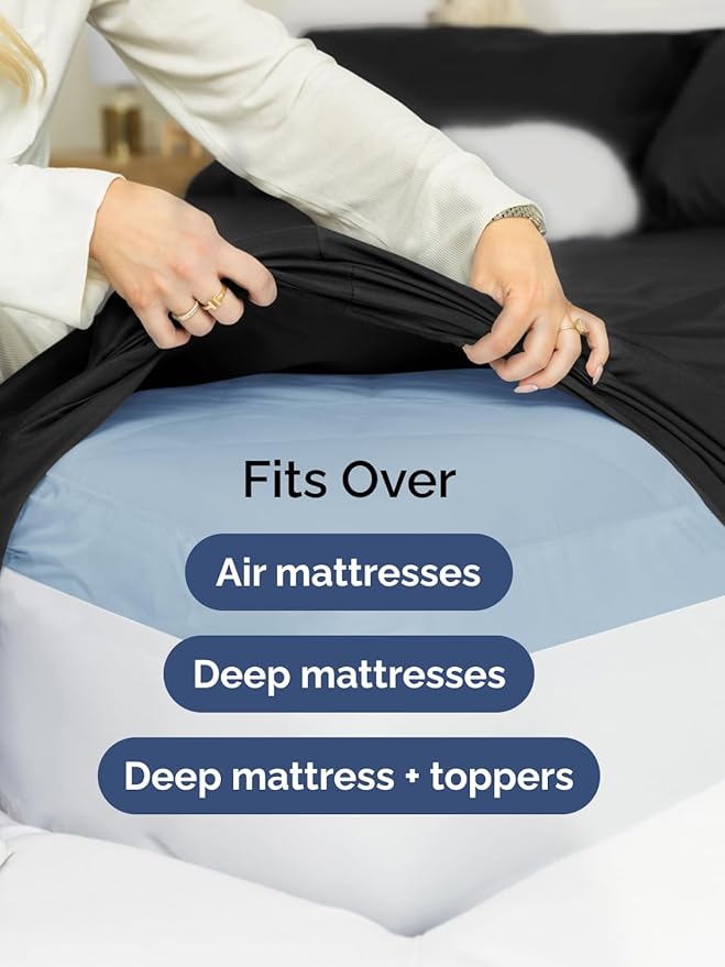 Extra Deep Full Sheet Set - 6 Piece Breathable and Cooling Sheets - Hotel Luxury Bed Sheets Set - Easy & Secure Fit - Soft, Wrinkle Free and Comfy Sheets Set - Black Sheet Set with Extra Deep Pockets