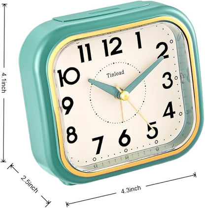 4.3" Retro Analog Alarm Clock • Silent Non Ticking • Gentle Wake • Beep Sounds • Increasing Volume • Battery Operated Snooze and Lighted on Demand • Retro Green