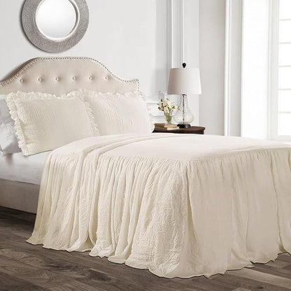 Lush Decor Ruffle Skirt Bedspread Set - 2-Piece Luxurious Farmhouse Bedding - Elegant Ruffle Detail - Timeless Style - Soft Lightweight Sheets - Twin, White