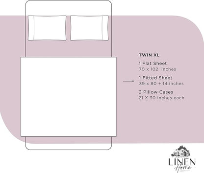 Linen Home 100% Cotton Percale Sheets Twin XL Size, Mauve Lavender, Deep Pocket, 3 Pieces Set - 1 Flat, 1 Deep Pocket Fitted Sheet and 1 Pillowcase, Crisp Cool and Strong Bed Linen