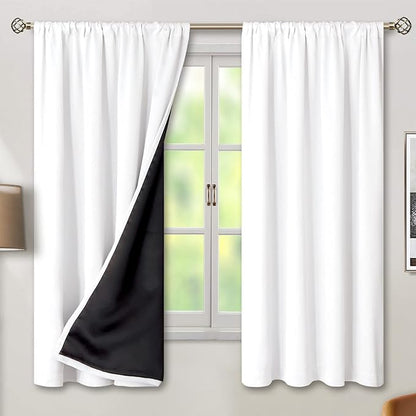 BGment White Blackout Curtains for Bedroom 63 Inch Length 2 Panels Set, Full Room Darkening Thermal Insulated Soundproof Window Curtain Drapes with Rod Pocket, Each Panel 38 Inch Wide, Pure White