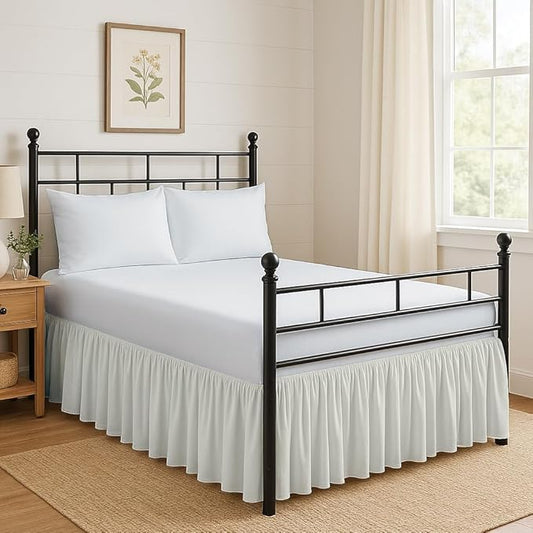 Ruffled Bed Skirt Split Corners with Platform, Tailored Fit Hotel Quality Wrinkle Free Ultra-Soft Microfiber Dust Ruffle, Upto 24 Inch Drop, Full, Ivory