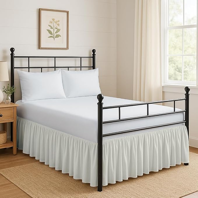 Ruffled Bed Skirt Split Corners with Platform, Tailored Fit Hotel Quality Wrinkle Free Ultra-Soft Microfiber Dust Ruffle, Upto 14 Inch Drop, Twin XL, Ivory
