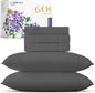 Carressa Linen Striped Split King Sheets Sets for Adjustable Bed - 100% Egyptian Cotton 600 Thread Count 5 PC Top Split King Sheet (Dark Grey), 16" Deep Pocket Soft Cooling Luxury Hotel Damask Sheets