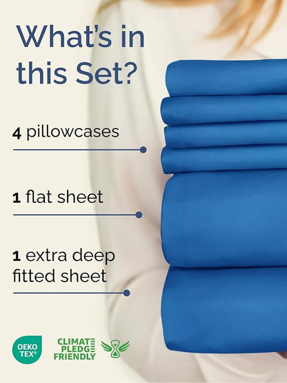 Extra Deep Full Sheet Set - 6 Piece Breathable & Cooling Sheets - Hotel Luxury Bed Sheets Set - Easy & Secure Fit - Soft, Wrinkle Free & Comfy Sheets Set - Royal Blue Sheet Set with Extra Deep Pockets