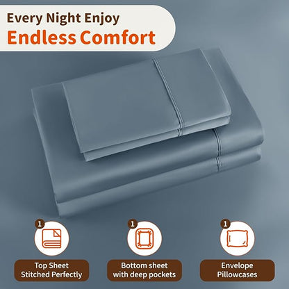 LBRO2M 1000 Thread Count 100% Egyptian Cotton Sheets Set Twin XL, 3 Piece Sets Bed Sheet Deep Pocket Sheet Set 16" Soft Comfortable All Season (Twin XL, French Blue)