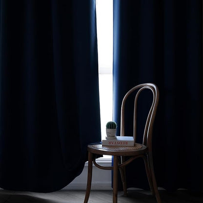Blackout Curtains 72 Inch Length 2 Panels Set, Black Out Curtains for Bedroom 72 Inch Long, Rod Pocket Energy Saving Room Darkening Drapes for Living Room Window Navy Blue(W52 x L72)