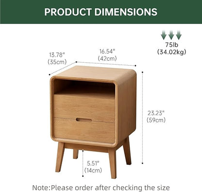 Solid Wood Nightstand Set of 2, Mid Century Modern Nightstand with Drawers, Natural Wood Nightstand with Storage, Wooden Night Stand, Small Nightstands, Bedside Table for Bedroom(23.23" H)