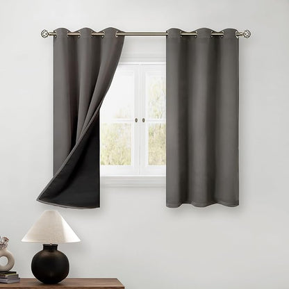 BGment Short 100% Blackout Curtains for Bedroom, Thermal Insulated Energy Efficiency Noise Reducing Grommet Curtains 45 Inch Length with Liner for Small Window 2 Panels Each 42 Inch Wide, Grey