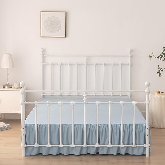 Bed Skirt Queen Size Ruffled Bed Skirt with Split Corners, 18 Inch Drop Dust Ruffle Bed Skirts with Platform, Gathered Style, 100% Microfiber, Grayish Blue