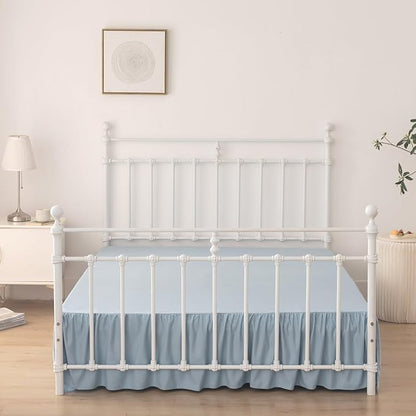 Bed Skirt Queen Size Ruffled Bed Skirt with Split Corners, 18 Inch Drop Dust Ruffle Bed Skirts with Platform, Gathered Style, 100% Microfiber, Grayish Blue