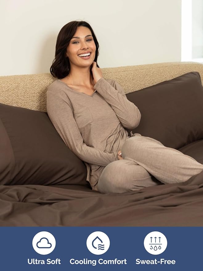 Extra Deep Queen Sheet Set - 6 Piece Breathable and Cooling Sheets - Hotel Luxury Bed Sheets Set - Easy & Secure Fit - Soft, Wrinkle Free and Comfy Sheets Set - Brown Sheet Set with Extra Deep Pockets