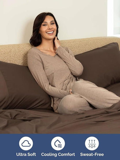 Extra Deep Queen Sheet Set - 6 Piece Breathable and Cooling Sheets - Hotel Luxury Bed Sheets Set - Easy & Secure Fit - Soft, Wrinkle Free and Comfy Sheets Set - Brown Sheet Set with Extra Deep Pockets
