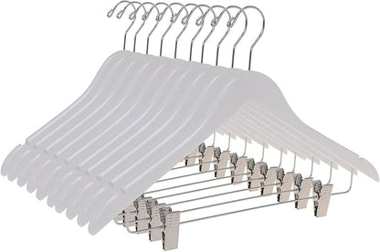 Quality Wooden Skirt Hangers with Clips 80-Pack White Pants Hangers with Adjustable Chrome Metal Clips, Swivel Hook, Coat, Jacket, Blouse Suit Hangers (White, 80)