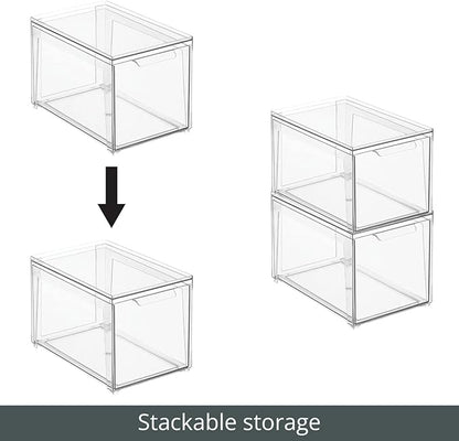 mDesign Plastic Stackable Closet Storage Organizer Bins with Pull Out Drawer for Cabinet, Desk, Shelf, Cupboard, or Dresser Organization - Lumiere Collection - 8 Pack - Clear