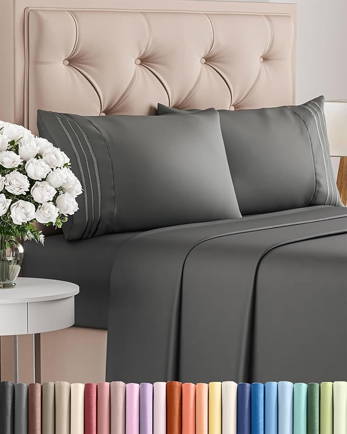 Full Size 4 Piece Sheet Set - Comfy Breathable & Cooling Bed Sheets Set - Hotel Luxury Bedding for Women, Men, Kids, Teens, Boys & Girls - Deep Pockets, Ultra-Soft, Wrinkle Free - Oeko-Tex - Charcoal