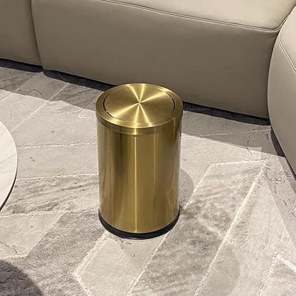 2.4 Gallon Brass Gold Bathroom Trash Can, Fancy Waste Basket Powder Room Bedroom, Elegant Modern Decorative Garbage Can for Restroom Office Hotel Kitchen (Gold Single Layer)