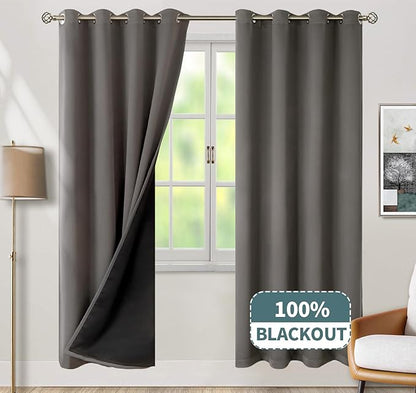 BGment Grey Blackout Curtains for Bedroom Window 84 Inch Length 2 Panels Set, 100% Light Blocking Thermal Insulated Grommet Drapes for Living Room Darkening with Black Liner, 52 Inch Wide Each
