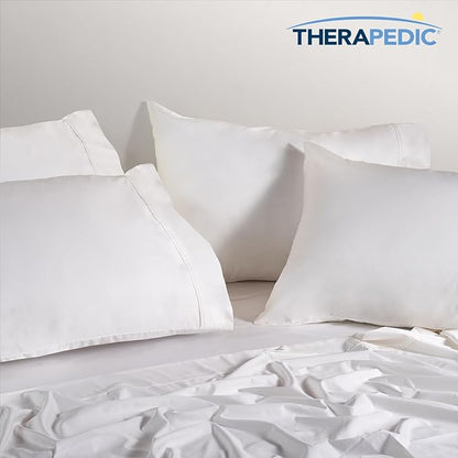 Therapedic 1000TC Split King 7-Piece Sheet Set - 100% Organic Rayon Dervied from Bamboo Blend with Cooling Fiber, Ideal for Hot Sleepers - 16" Deep Pocket Fitted Sheet, Bonus Pillowcases - White
