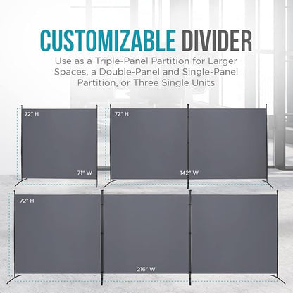 Steel-AID Triple-Panel Privacy Room Divider – Folding Partition Privacy Screen for Office, Classroom, Dorm Room, Kids Room, Studio, Conference - 216" x 72" - Easy to Assemble, Freestanding & Foldable