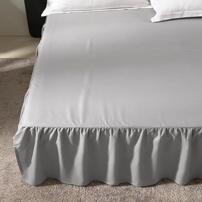 Bed Skirt King Size Ruffled Bed Skirt with Split Corners, 18 Inch Drop Dust Ruffle Bed Skirts with Platform, Gathered Style, 100% Microfiber, Light Grey