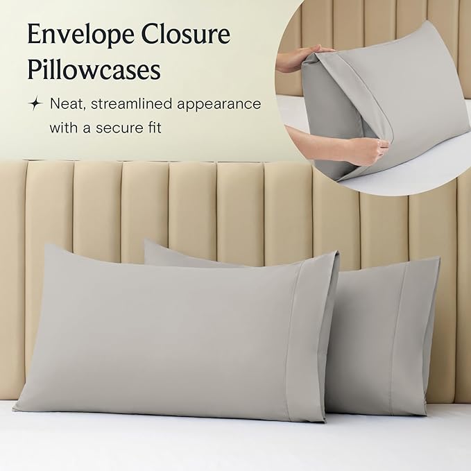 LuxClub 4 PC Full Sheet Set, Deep Pockets Wrinkle Free Cooling Bed Sheets Hotel Bedding for Women, Men, Kids & Teens, Includes 1 Fitted Sheet, 1 Flat Sheet and 2 Pillowcases-Soft Light Taupe