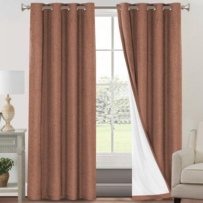 PrinceDeco Blackout Curtains for Bedroom 100% Absolutely Blackout Linen Look Curtain Draperies Anti-Rust Grommet, Thermal Insulated with White Liner, 2 Panels Set,52" W x 84" L,Washed Spice