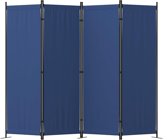 Room Divider, 4 Panel Folding Privacy Screen, 88” Portable Separating with 3 Metal Feet, Partition Room Dividers, Lightweight Freestanding Wall Divider Screen for Office Bedroom Hospital(Blue)