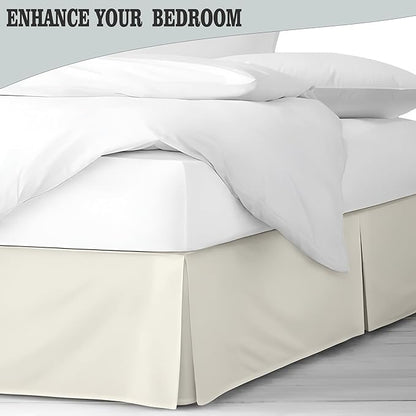 Pleated Bed Skirt Queen Size, 12" Drop with Platform Design for Secure Fit, Split Corners, Wrinkle-Resistant Microfiber for Modern Stylish Look, Tailored Bedding for Hotel Luxury - Ivory