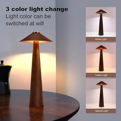 Battery Operated LED Table Lamps, 2000mAh Cordless Desk Lamp with 3 Level Brightness Touch Control Night Light for Nursery,Bedroom,Dining Room(Walnut Wood)