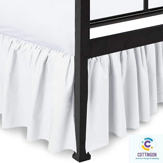 Ruffled Bed Skirt with Split Corners-Dust Ruffle - 21" Drop 100% Microfiber Soft,Sheen & Luxurious Look - Bed Skirts (White -Twin)