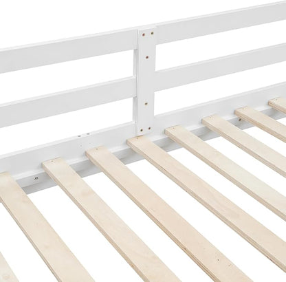 Bellemave Queen Over Queen Size Bunk Bed for Kids/Adults,Solid Wood Bunk Bed Frame Queen Size with Ladder & Safety Guardrails,White
