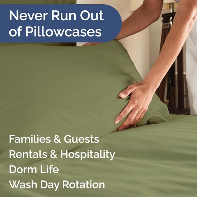 King Pillow Cases Set of 8 - Ultra Soft Hotel Quality Pillowcase Covers - Comfy. Cozy & Wrinkle Free - Shrink, Stain and Fade Resistant - Machine Washable Pillow Protectors - 8 Piece Set - Sage Green