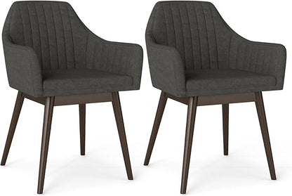 Giantex Upholstered Dining Chairs Set of 2, Mid Century Kitchen Chairs with Solid Wood Legs, Wrap-Around Backrest, Modern Accent Armchair for Living Room, Dining Room, Bedroom, Dark Grey