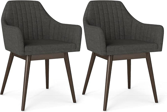 Giantex Upholstered Dining Chairs Set of 2, Mid Century Kitchen Chairs with Solid Wood Legs, Wrap-Around Backrest, Modern Accent Armchair for Living Room, Dining Room, Bedroom, Dark Grey