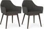 Giantex Upholstered Dining Chairs Set of 2, Mid Century Kitchen Chairs with Solid Wood Legs, Wrap-Around Backrest, Modern Accent Armchair for Living Room, Dining Room, Bedroom, Dark Grey