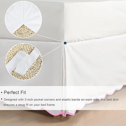HIG Off-White Chic King Bed Skirt - Easy Fit Scallop Edge Pleated Bedskirts, 14 Inch Drop Anti-Slip Dust Ruffle, Thick Fabric for Enhanced Privacy, Pre-Washed for Long-Lasting Use(N60022)