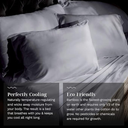 LUXOME Luxury Sheet Set | 100% Rayon (Viscose) from Bamboo | Split King - Stone | Deep Pockets | 5-Piece Set (2 Fitted, Flat, 2 Pillowcases)