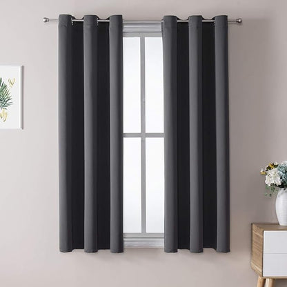 ChrisDowa Small Window Curtains 50 inches Long for Bedroom - Grommet Short Thermal Insulated Room Darkening Curtains for Kitchen (2 Panels, Dark Grey, 29 x 50 Inch)