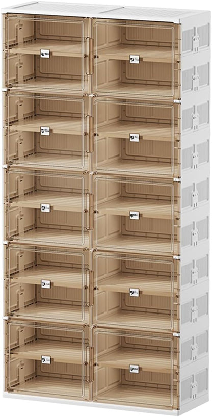 40 Pairs Shoes Storage Cabinet of 3-Step Fast Installation,Plastic Shoe Rack with Clear Magnetic Door for Display，Foldable Shoe Organizer for Entryway, Living Room, Garage (2 Row, 10 Tier)