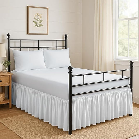 Ruffled Bed Skirt Split Corners with Platform, Tailored Fit Hotel Quality Wrinkle Free Ultra-Soft Microfiber Dust Ruffle, Upto 28 Inch Drop, Twin, White